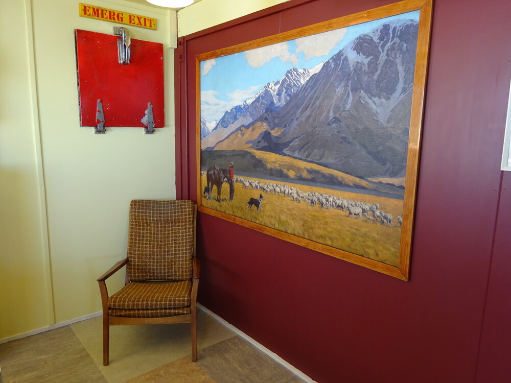 2017-18 Hillary's TAE/IGY hut, interior, oil painting and chair