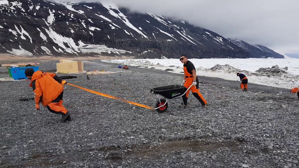 2017-18 Cape Adare camp, gravel collection for sub frame anchoring trays