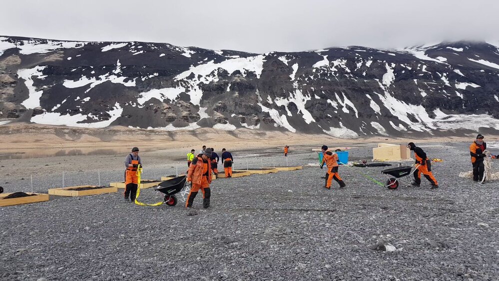 2017-18 Cape Adare camp, gravel collection for sub frame anchoring trays