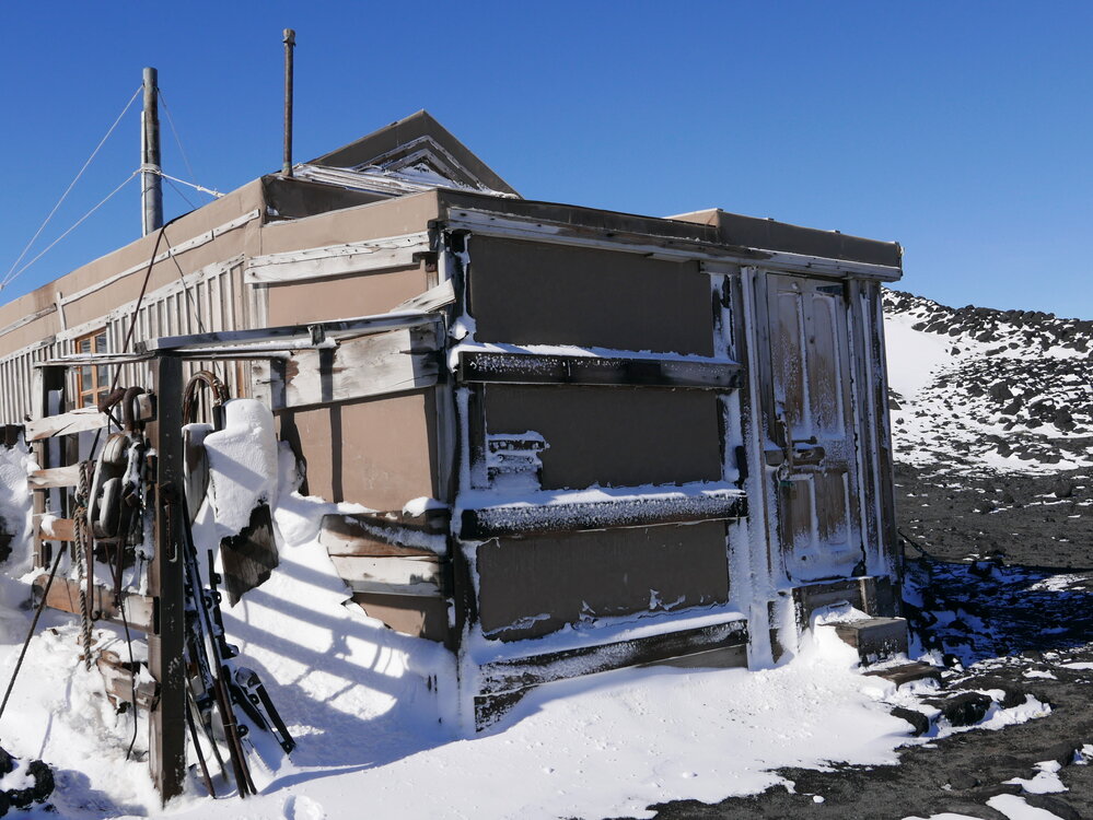 2017-18 Shackleton's 'Nimrod' hut, exterior, Latrine and main entrance