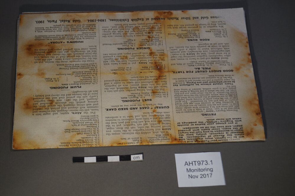 2017-18 Annual artefact monitoring programme, Cape Royds, "Atora" recipe sheet (002)