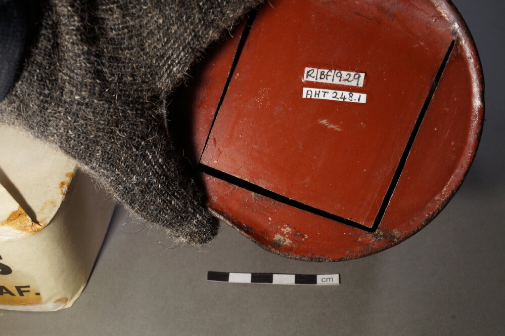 2017-18 Annual artefact monitoring programme, Cape Royds, Irish Brawn tin (001)