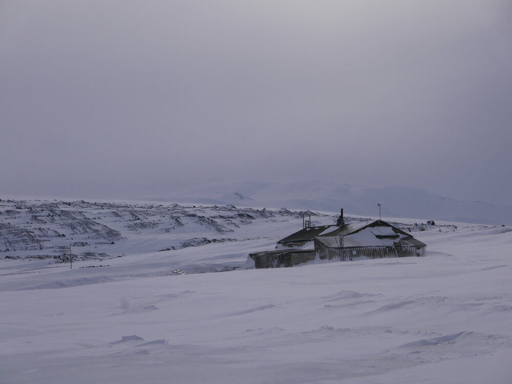 2018-19 Snow build-up around Scott's 'Terra Nova' hut, Cape Evans
