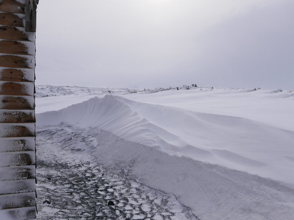 2018-19 Snow build-up around Scott's 'Terra Nova' hut, Cape Evans