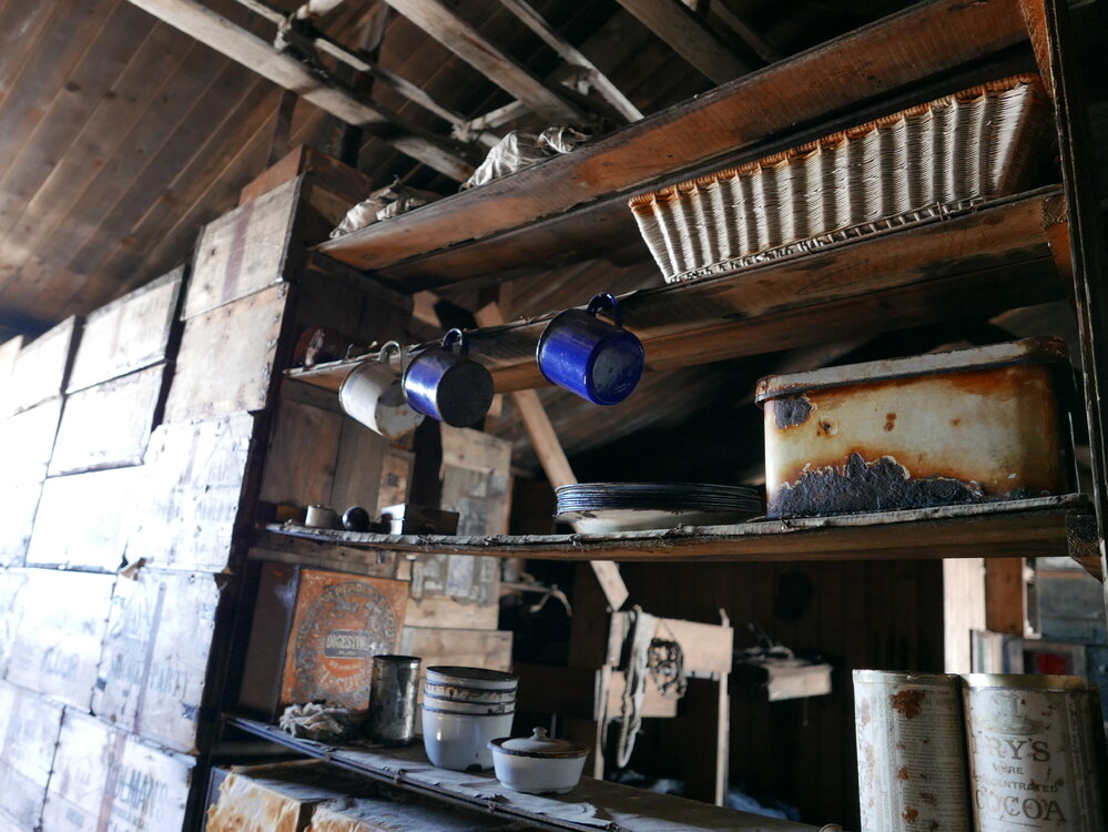 2018-19 Bulkhead shelf inside Scott's 'Terra Nova' hut, Cape Evans