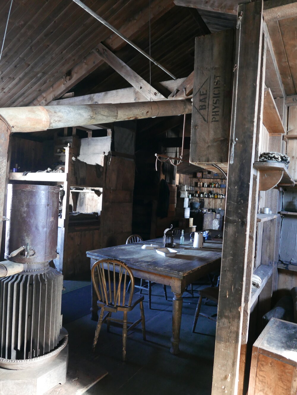 2018-19 Wardroom table inside Scott's 'Terra Nova' hut, Cape Evans