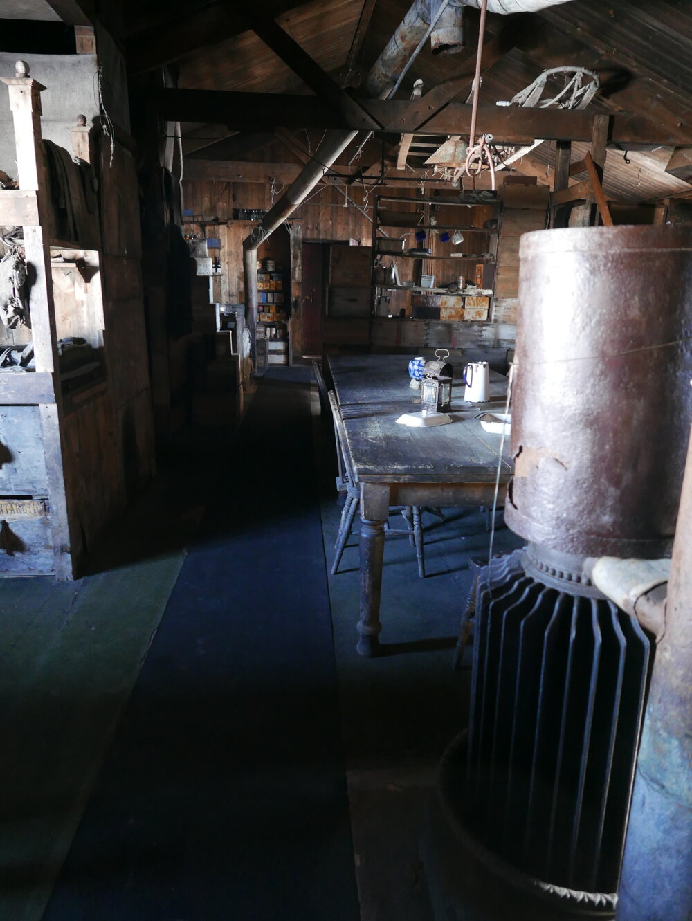 2018-19 Wardroom table inside Scott's 'Terra Nova' hut, Cape Evans