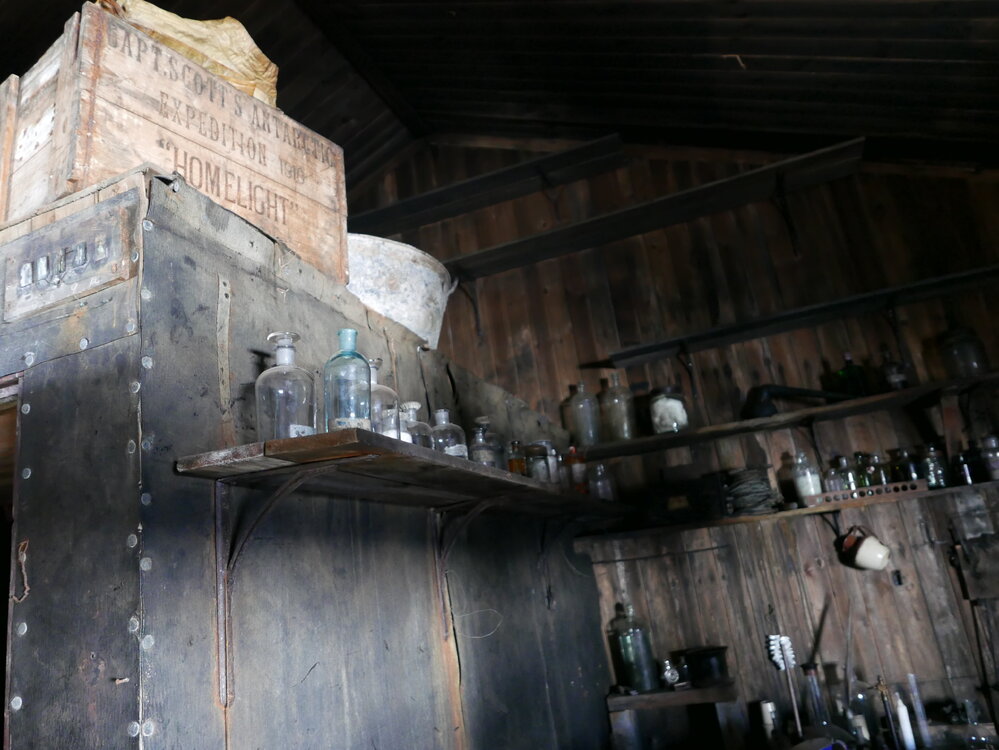 2018-19 Artefacts in the Physical Laboratory inside Scott's 'Terra Nova' hut, Cape Evans