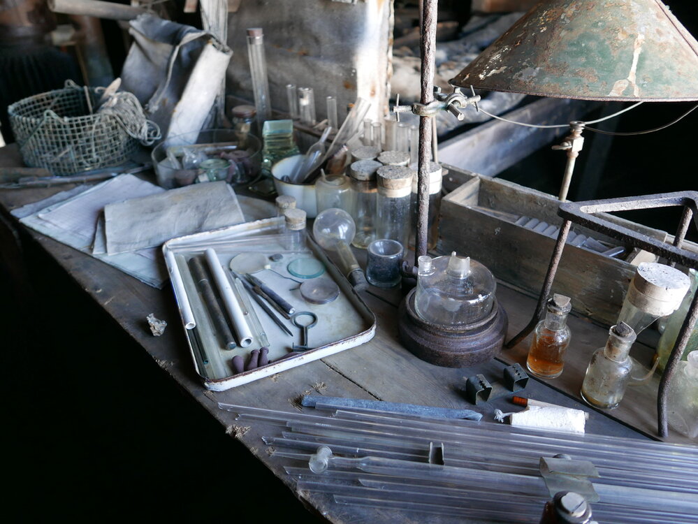2018-19 Biology bench inside Scott's 'Terra Nova' hut, Cape Evans