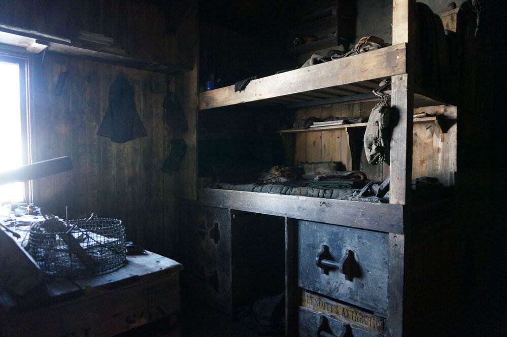 2018-19 Nelson and Day's bunks inside Scott's 'Terra Nova' hut, Cape Evans
