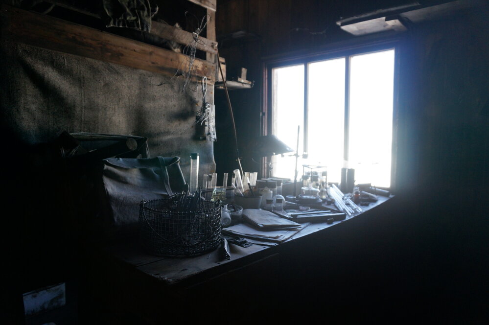 2018-19 Biology desk inside Scott's 'Terra Nova' hut, Cape Evans
