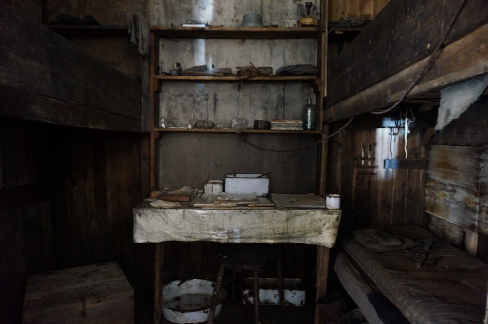 2018-19 Geology desk inside Scott's 'Terra Nova' hut, Cape Evans