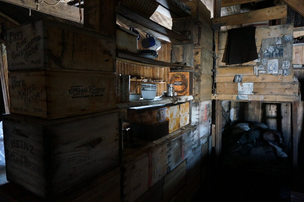 2018-19 Bulkhead shelves inside Scott's 'Terra Nova' hut, Cape Evans