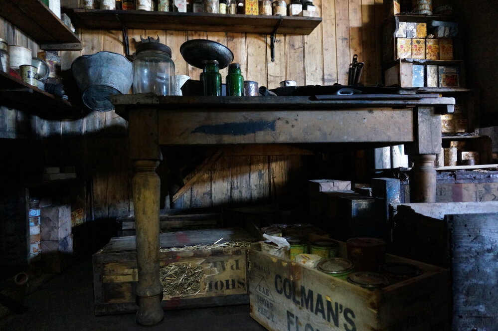2018-19 Galley table inside Scott's 'Terra Nova' hut, Cape Evans