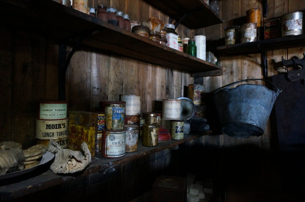 2018-19 Galley shelves inside Scott's 'Terra Nova' hut, Cape Evans