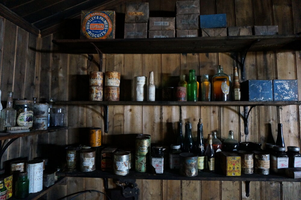 2018-19 Galley shelves inside Scott's 'Terra Nova' hut, Cape Evans