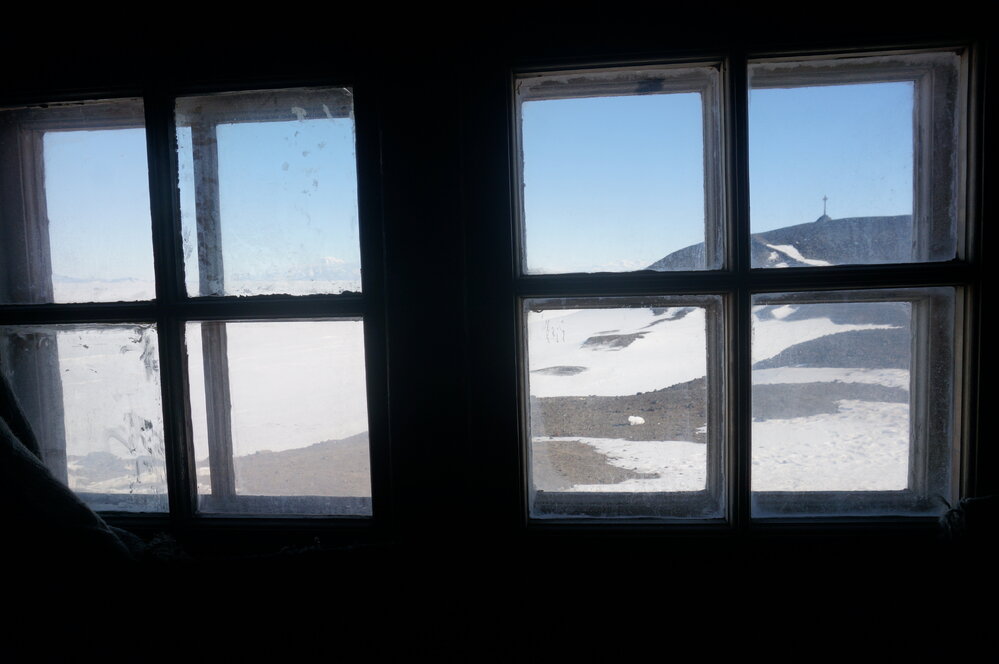 2018-19 Vince's Cross through a window, Hut Point