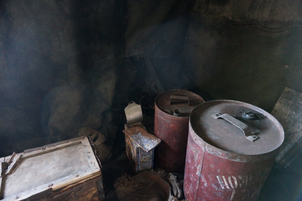 2018-19 Oil cans inside Scott's 'Discovery' hut, Hut Point
