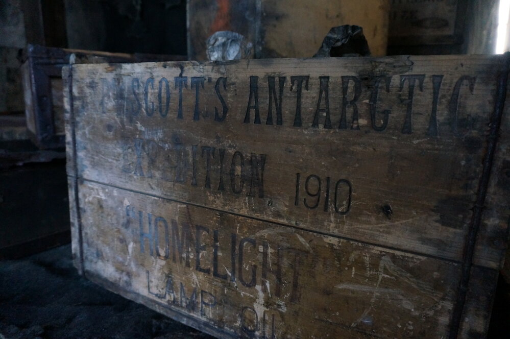 2018-19 Homelight box inside Scott's 'Discovery' hut, Hut Point