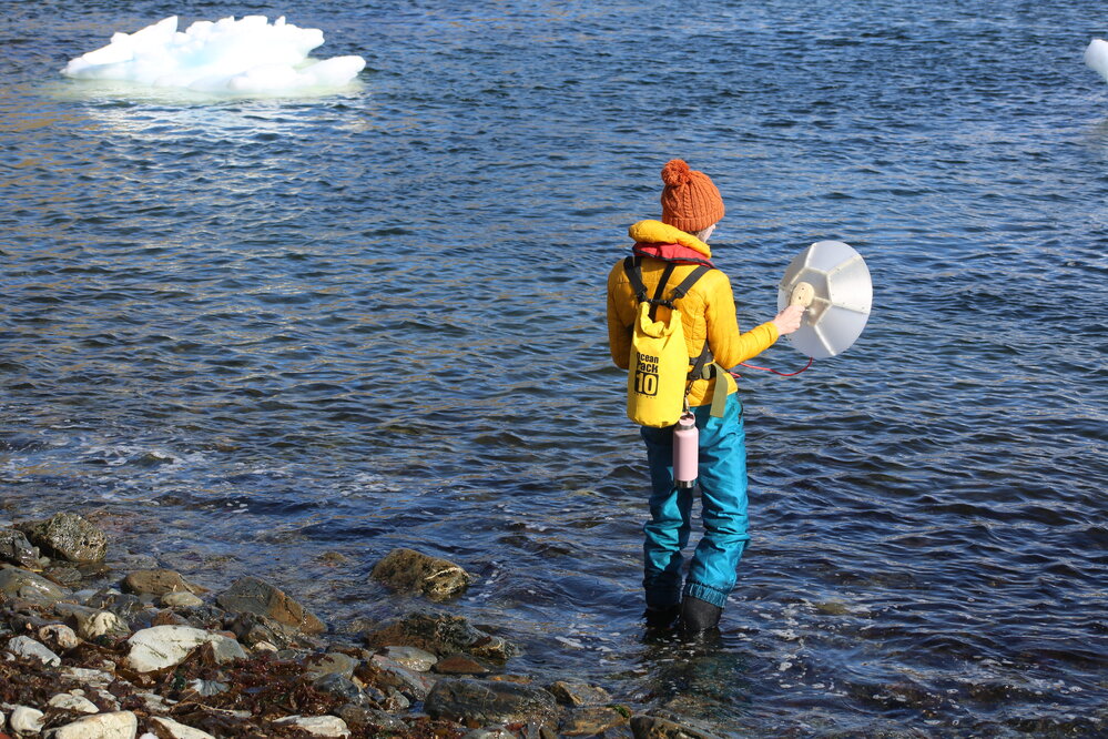 Inspiring Explorer Peregrin Hyde recording sounds at Godthul 