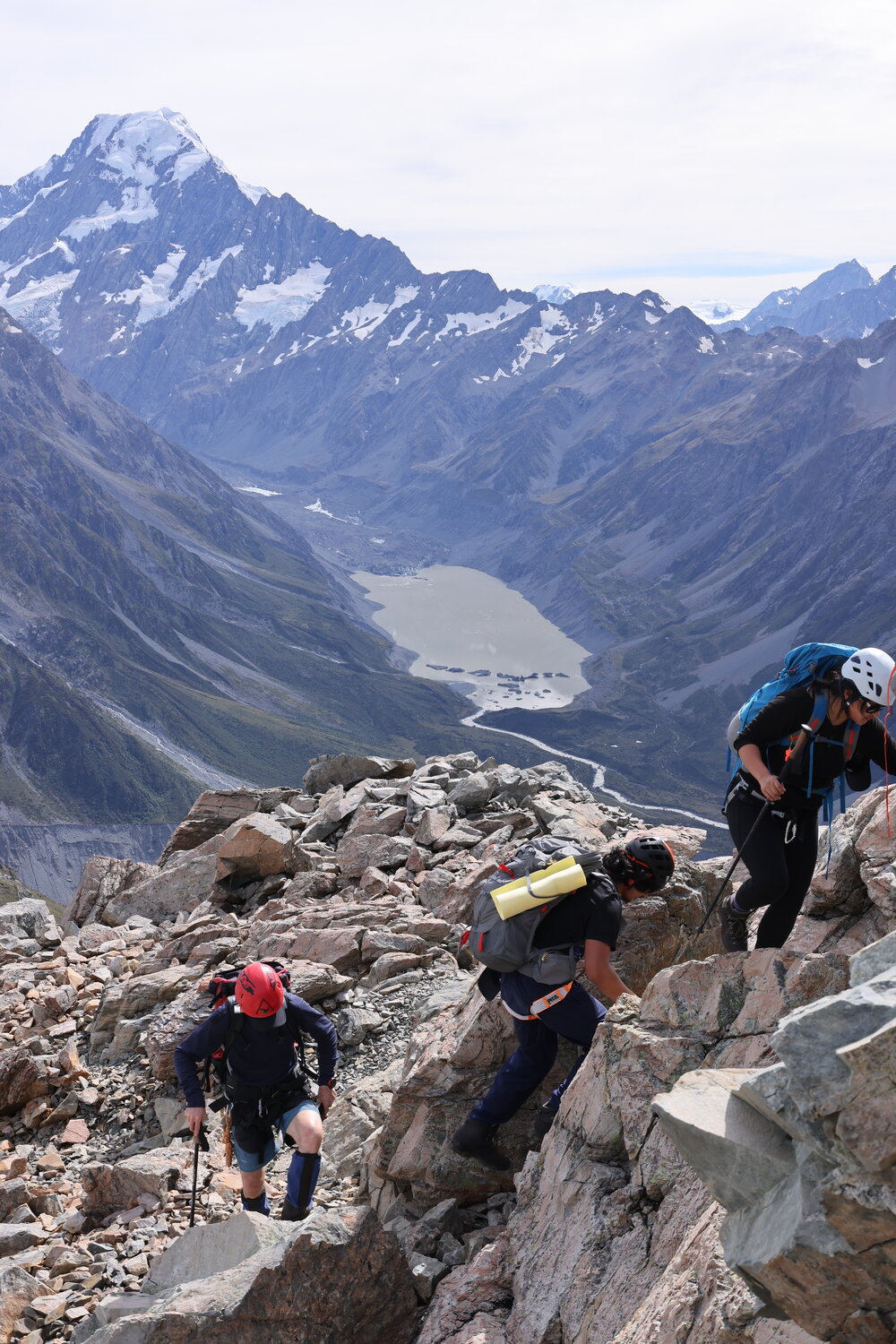 Climbing Mount Ollivier above Hooker Glacier