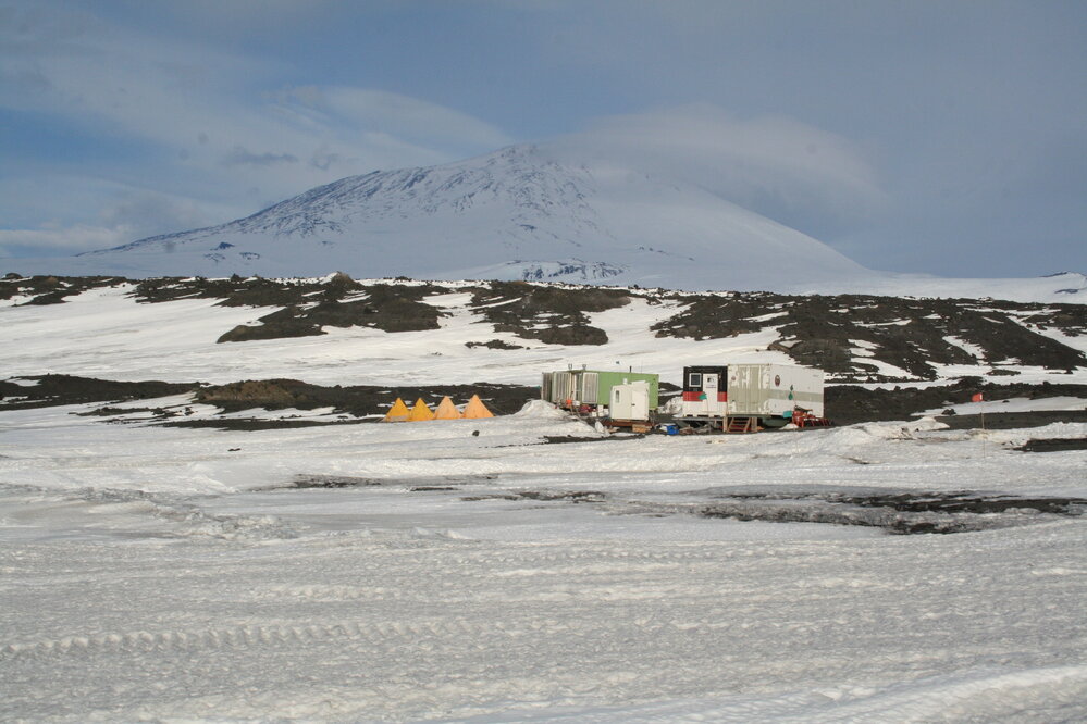 2013-14 AHT containers at the field camp on Home Beach, Cape Evans