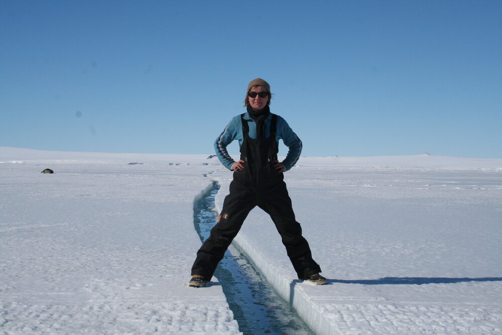 2013-14 Nicola Dunn with a crack in the sea ice