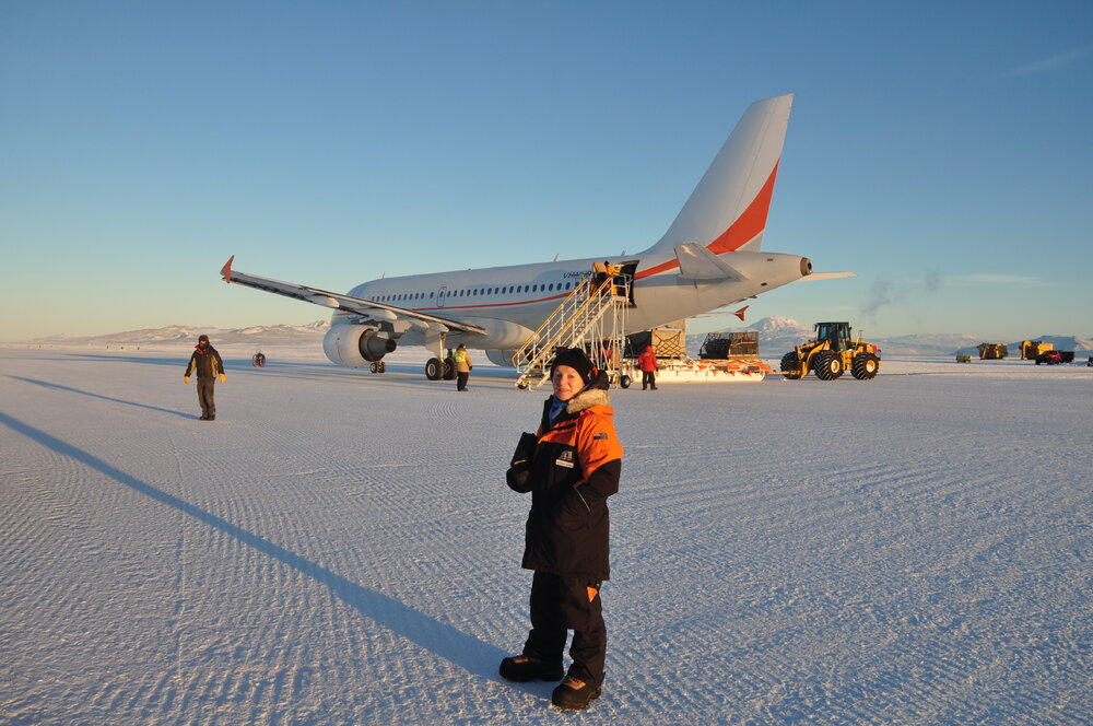 2013-14 Nicola Dunn with an Airbus plane on the runway