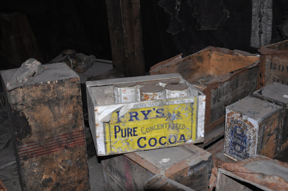 2013-14 Fry's cocoa box inside Scott's 'Discovery' hut, Hut Point