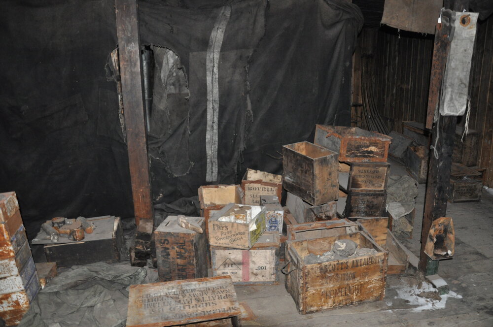 2013-14 Timber boxes in the main space of Scott's 'Discovery' hut, Hut Point