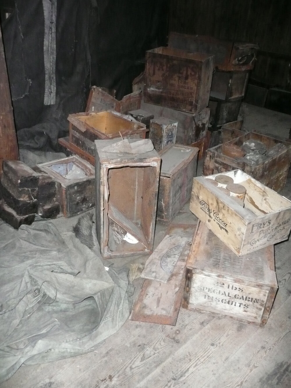2009-10 Scott's 'Discovery' hut, interior, stores boxes