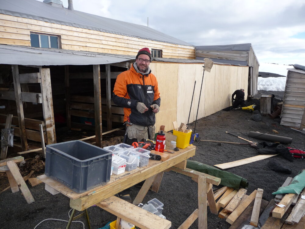 2009-10 AHT's Martin Wenzel working outside Scott's 'Terra Nova' hut