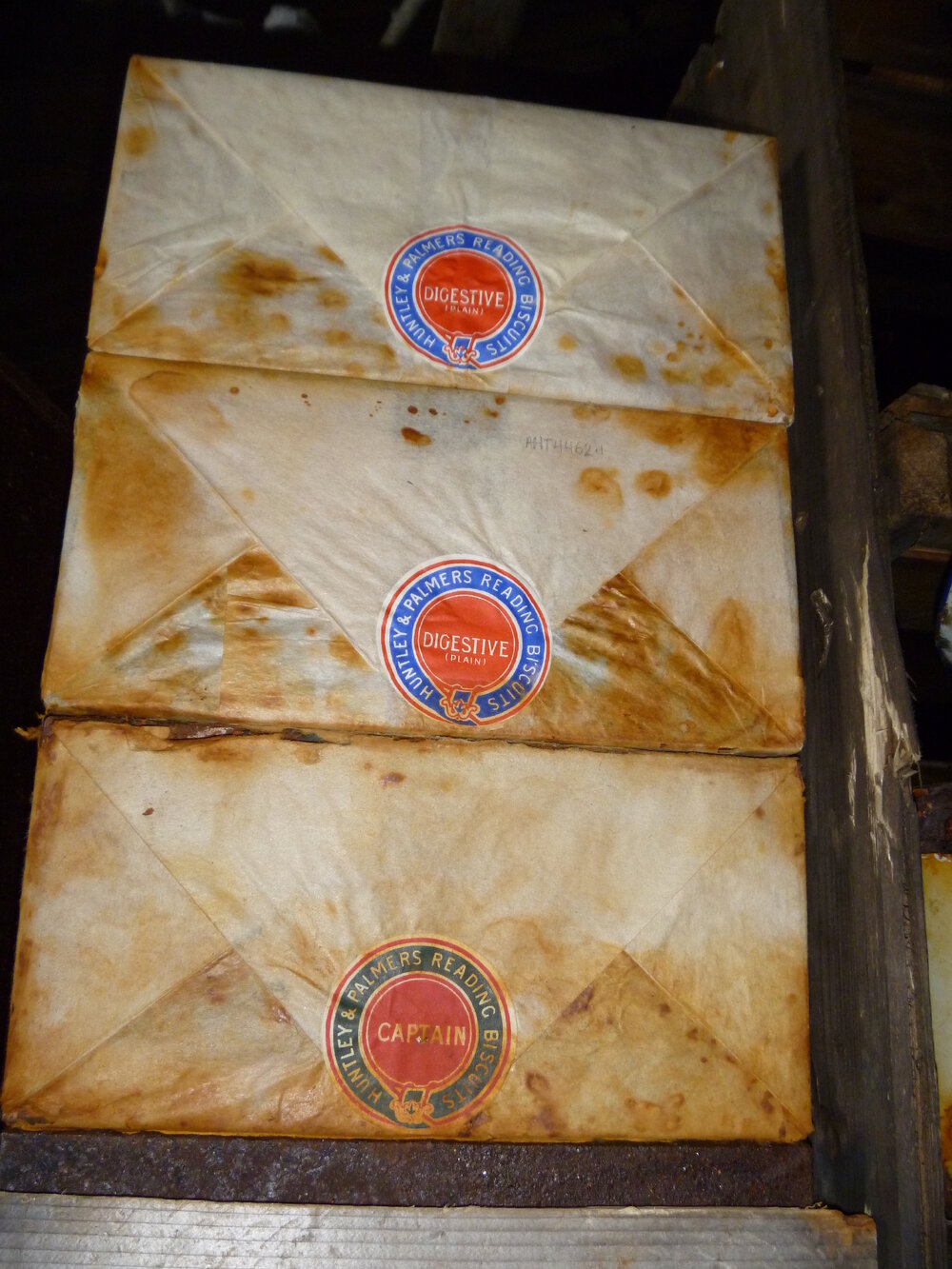 2010-11 Huntley &amp; Palmers biscuit boxes inside Scott's 'Terra Nova' hut