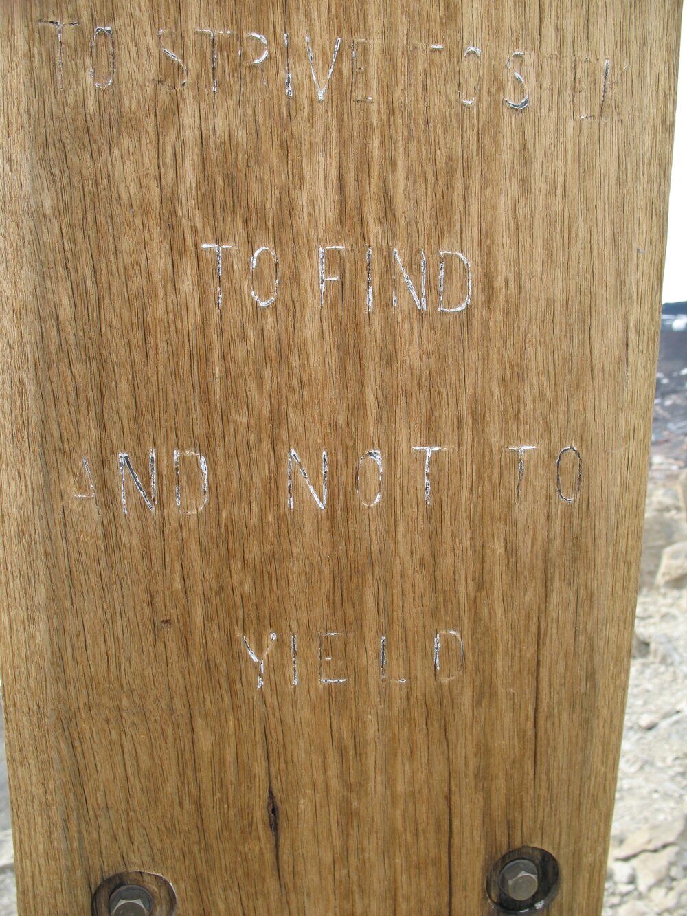 The carved lettering on Observation Hill Cross