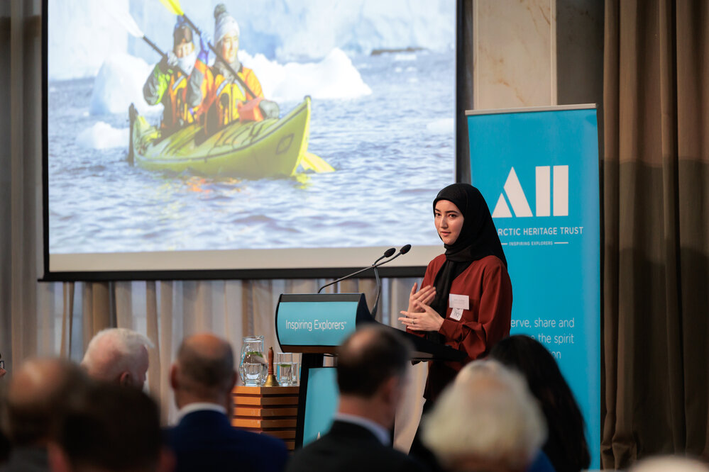 Sadra Sultani speaking, South Georgia Inspiring Explorers&trade; application launch (001)
