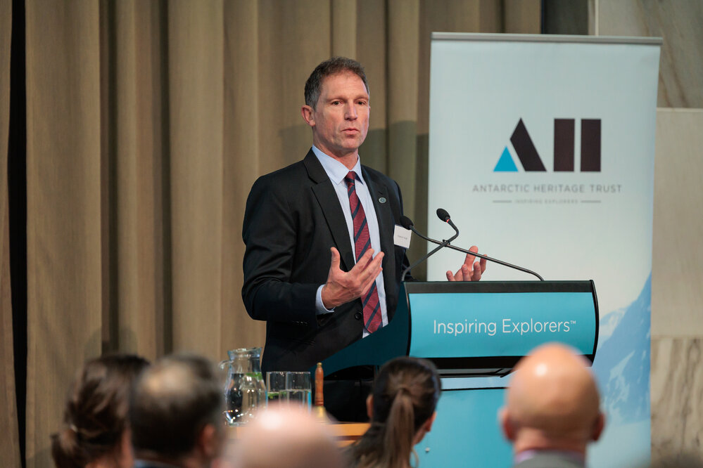 Stephen Hunt speaking, South Georgia Inspiring Explorers&trade; application launch