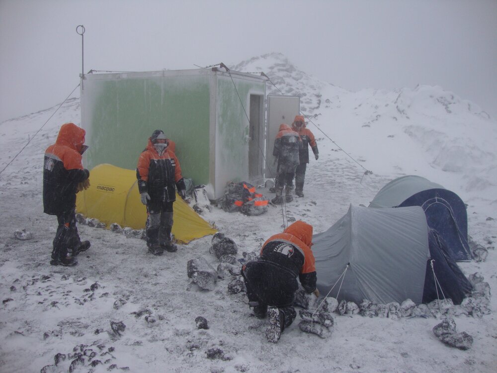 2012 AHT staff preparing field camp during overnight stranding at Cape Royds