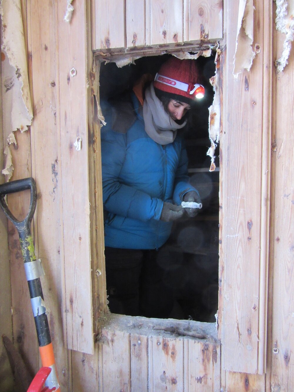 2015-16 Lizzie Meek in Borchgrevink's hut (002)