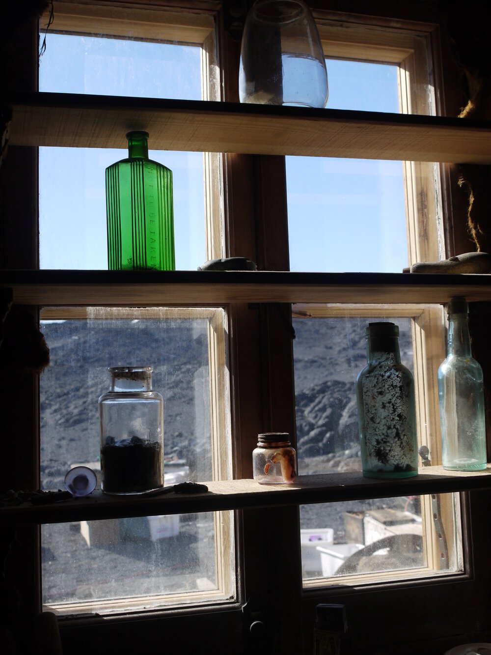 2010-11 Bottles in the window, Cape Royds