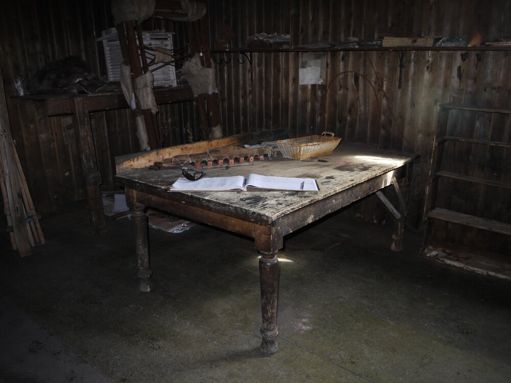 2010-11 Mess deck table inside Scott's 'Terra Nova' hut, Cape Evans 