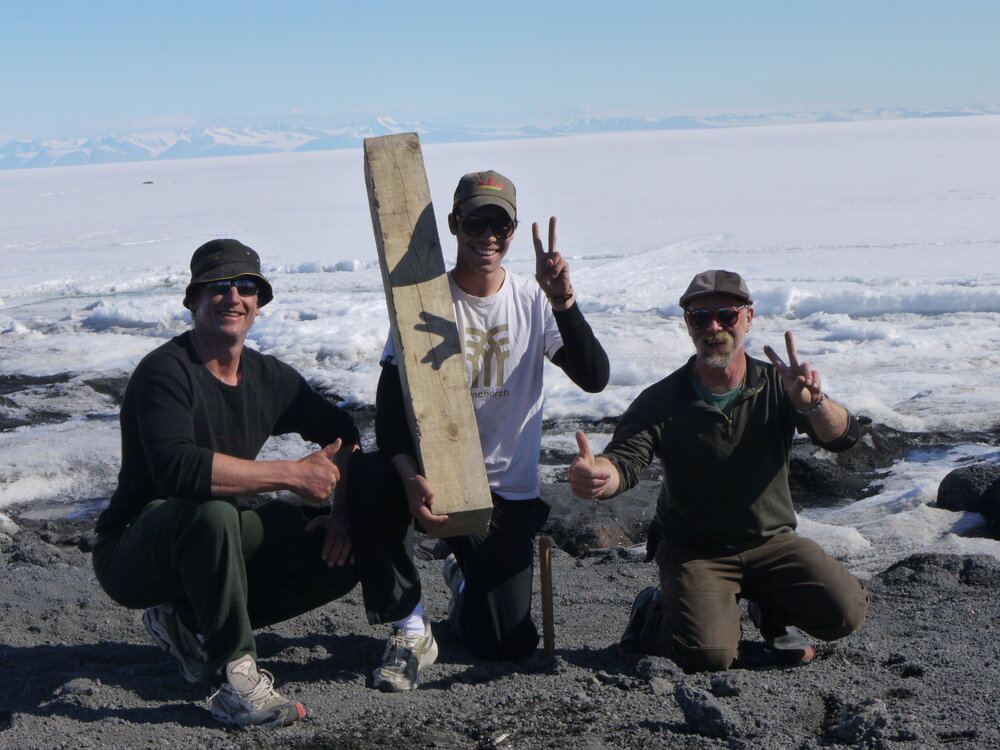 2010-11 John Taylor, Jamie Clarke, and Al Fastier at the Cape Evans field camp