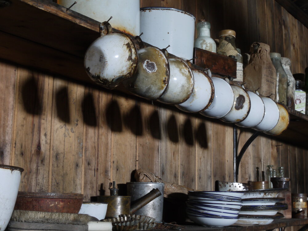 2010-11 Enamel serve ware stored in the Galley inside Scott's 'Terra Nova' hut