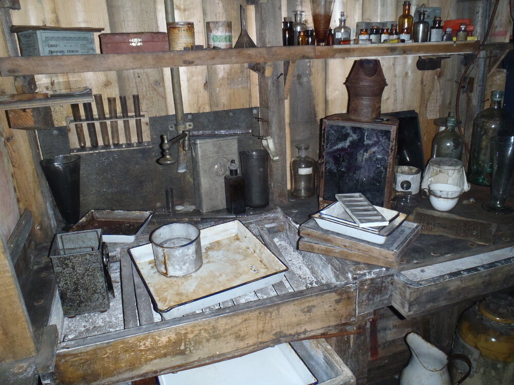 2010-11 Photographic supplies on the shelves within the Darkroom, Cape Evans