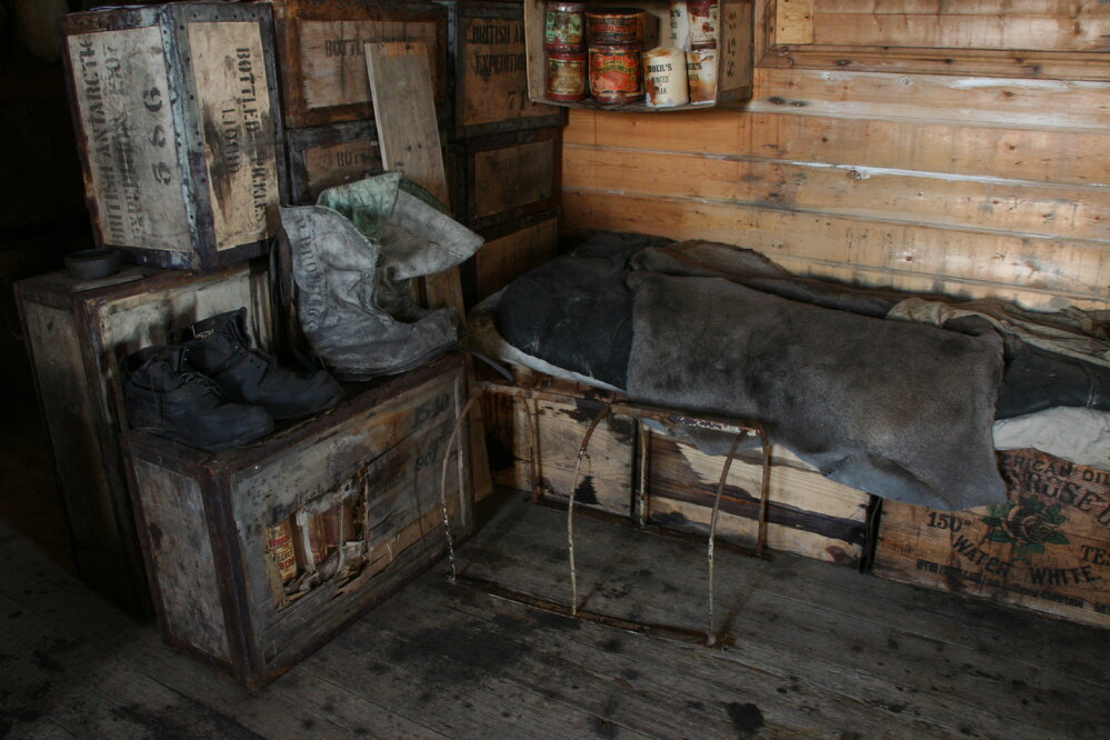 2010-11 Brocklehurst's 'leg protector' inside Shackleton's 'Nimrod' hut