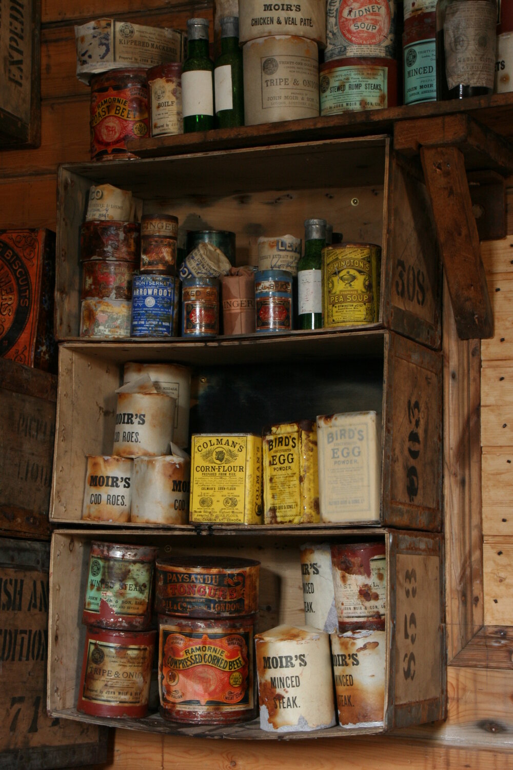 2010-11 Provisions on shelves inside Shackleton's 'Nimrod' hut