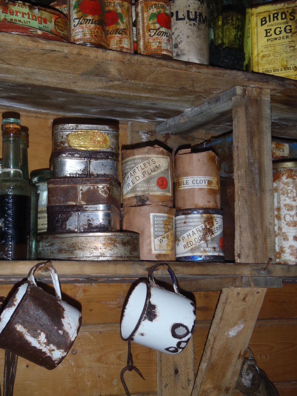 2010-11 Provisions on shelves inside Shackleton's 'Nimrod' hut