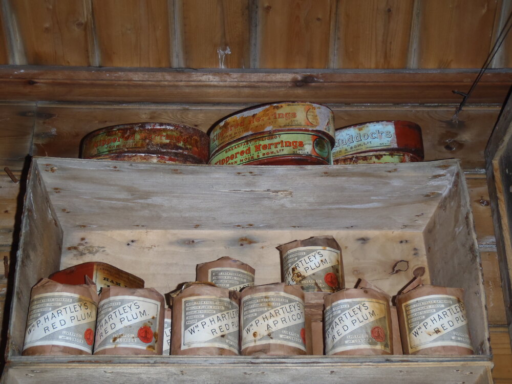 2010-11 Provisions on shelves inside Shackleton's 'Nimrod' hut