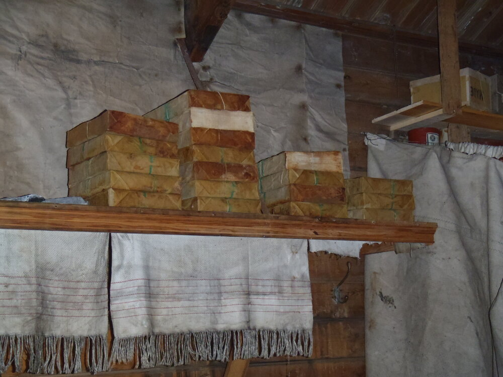 2010-11 Provisions on shelves inside Shackleton's 'Nimrod' hut