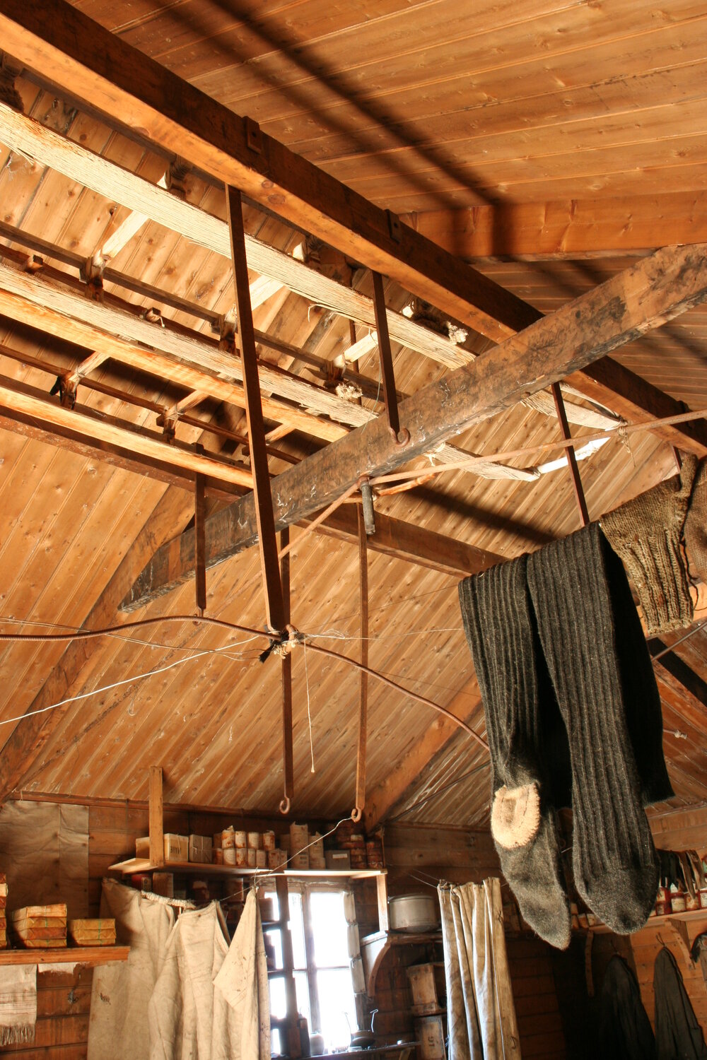 2010-11 Socks hanging inside Shackleton's 'Nimrod' hut, Cape Royds