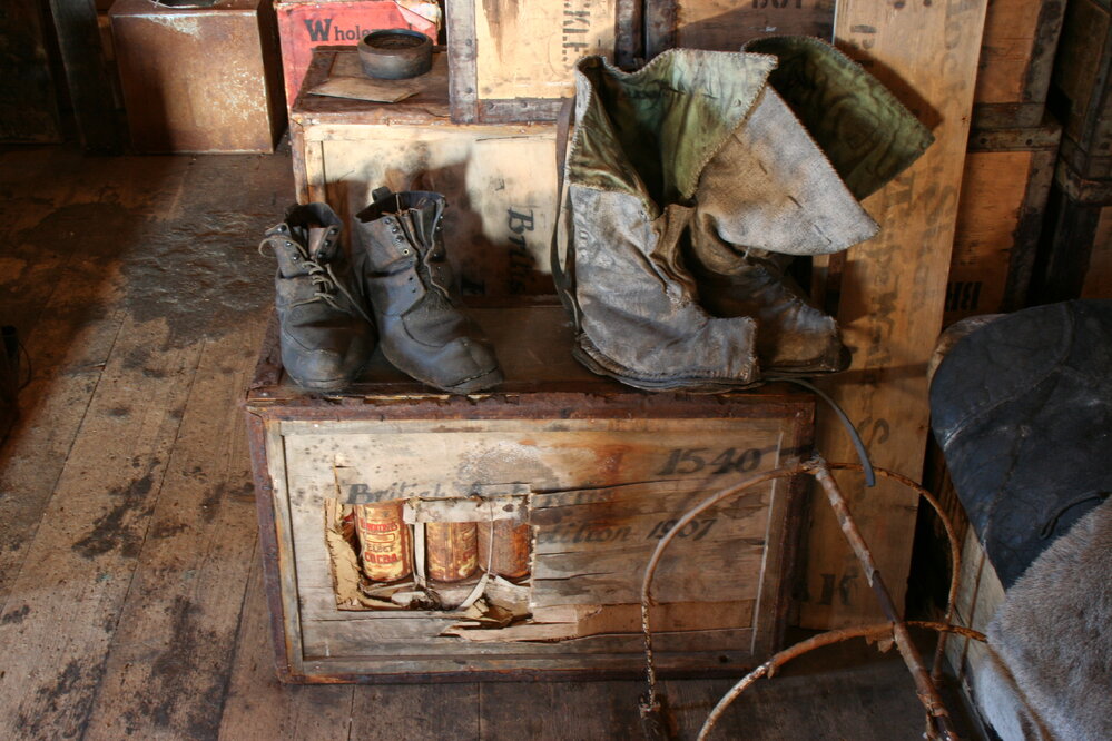 2010-11 Boots inside Shackleton's 'Nimrod' hut, Cape Royds